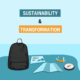 Das Bild stellt den E-Learning-Kurs Sustainability and Transformation der transform academy dar. Die Symbole – Rucksack, Karte, Kompass und Messer – stehen für die Werkzeuge, die Teilnehmende erhalten, um die Grundlagen der Nachhaltigkeitstransformation zu erlernen und Orientierung auf ihrem Weg zur nachhaltigen Unternehmensführung zu finden. Der Kurs vermittelt praxisnahe Strategien und Wissen in kompakten Lerneinheiten für einen erfolgreichen Einstieg