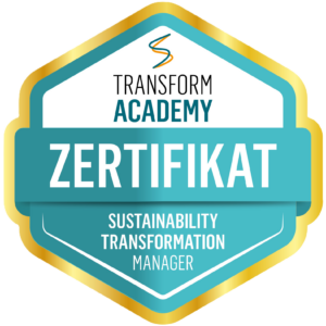 Zertifikats-Badge der transform academy für den Sustainability Transformation Manager