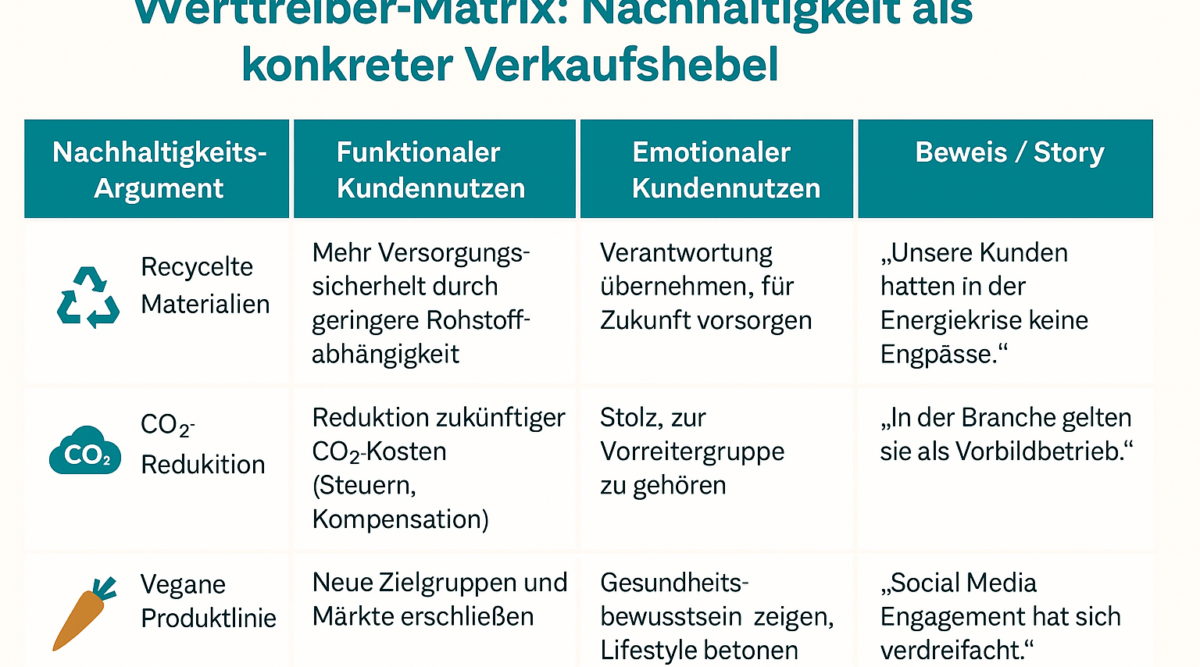 Werttreiber Matrix Nachhaltigkeit im Vertrieb transform academy